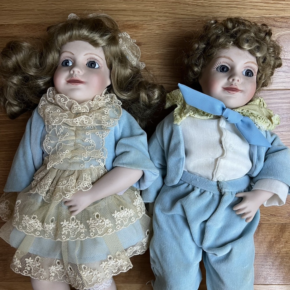 1985 Cindy McClure Forget Me Nots Dolls 16" Pair Boy & Girl Vintage Porcelain - Picture 4 of 15